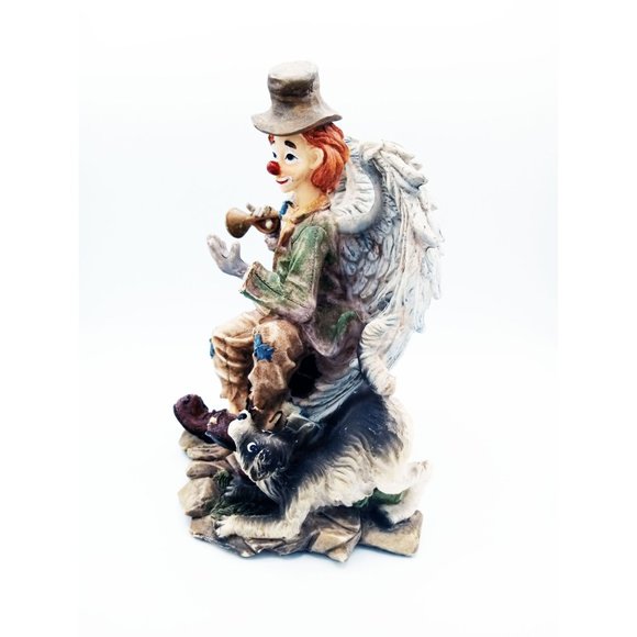 Clown with Angel Wings with Trumpet & Dog 9 Inches Tall Vintage 1980s Ceramic - Picture 10 of 16